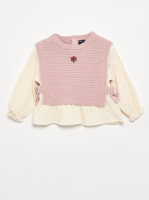 Maglioncino con maniche in voile di cotone - Kiabi