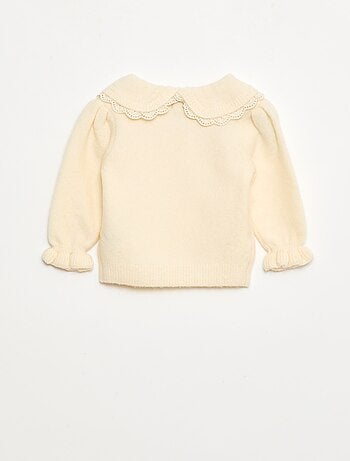 Maglione in maglia soffice con colletto ricamato
