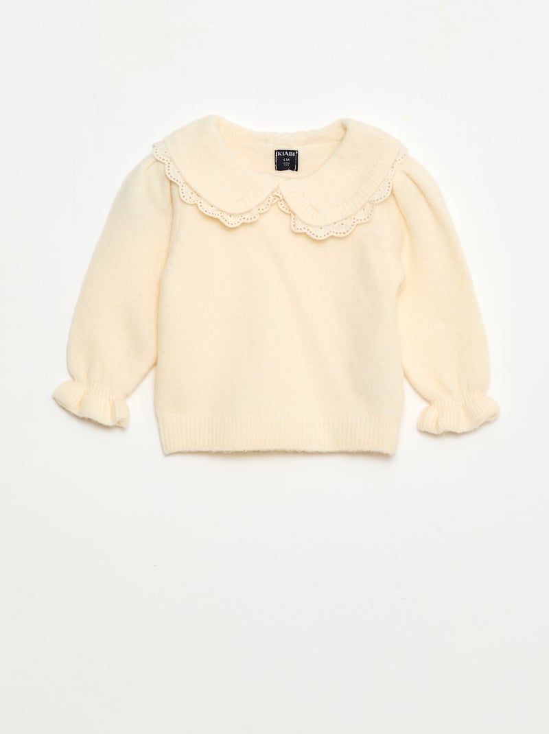 Maglioncino in maglia soffice con colletto ricamato Bianco - Kiabi