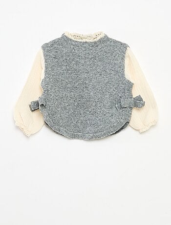 Maglione 2 in 1 con blusa in garza di cotone