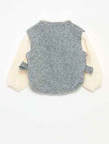 Maglione 2 in 1 con blusa in garza di cotone