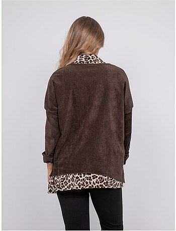 Maglione 2 in 1 effetto sovrapposto con collo a camicia leopardato keva