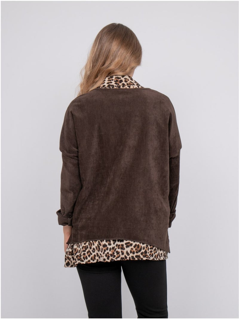 Maglione 2 in 1 effetto sovrapposto con collo a camicia leopardato keva Marrone - Kiabi