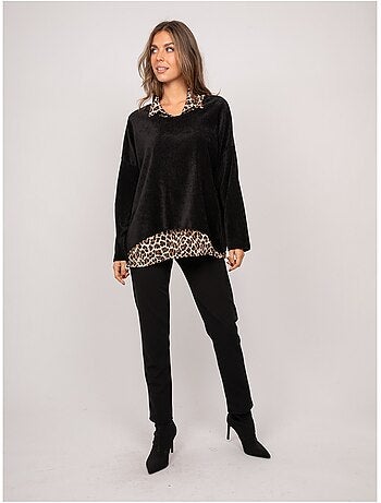 Maglione 2 in 1 effetto sovrapposto con collo a camicia leopardato keva