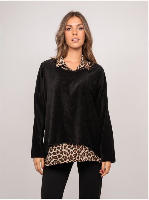 Maglione 2 in 1 effetto sovrapposto con collo a camicia leopardato keva - Kiabi Maglione 2 in 1 effetto sovrapposto con collo a camicia leopardato keva - Kiabi