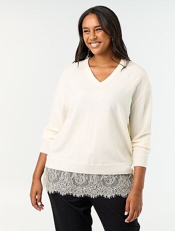 Maglione 2-in-1 in misto lana e pizzo