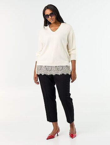 Maglione 2-in-1 in misto lana e pizzo