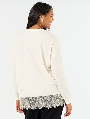 Maglione 2-in-1 in misto lana e pizzo