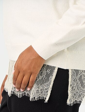 Maglione 2-in-1 in misto lana e pizzo