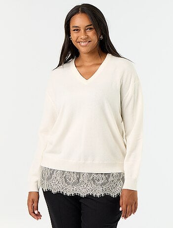 Maglione 2-in-1 in misto lana e pizzo