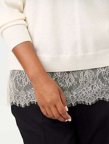 Maglione 2-in-1 in misto lana e pizzo