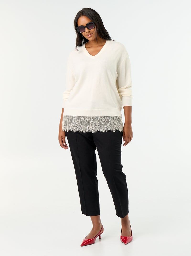 Maglione 2-in-1 in misto lana e pizzo Bianco - Kiabi