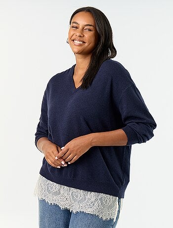 Maglione 2-in-1 in misto lana e pizzo