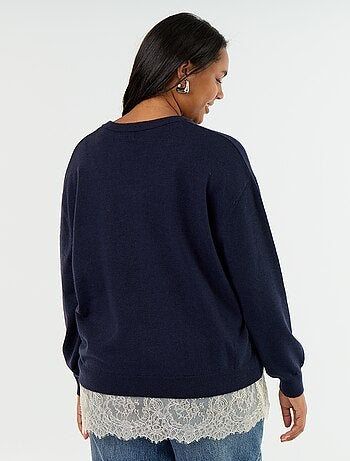 Maglione 2-in-1 in misto lana e pizzo