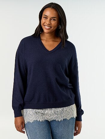 Maglione 2-in-1 in misto lana e pizzo