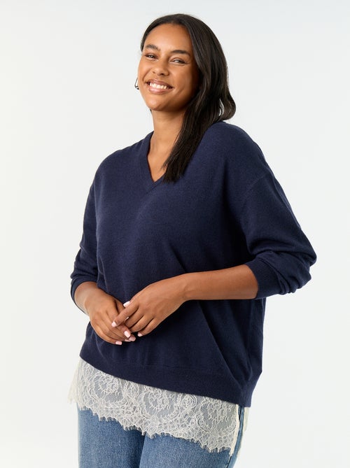 Maglione 2-in-1 in misto lana e pizzo - Kiabi