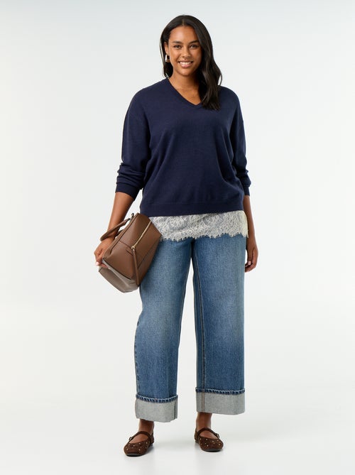 Maglione 2-in-1 in misto lana e pizzo - Kiabi