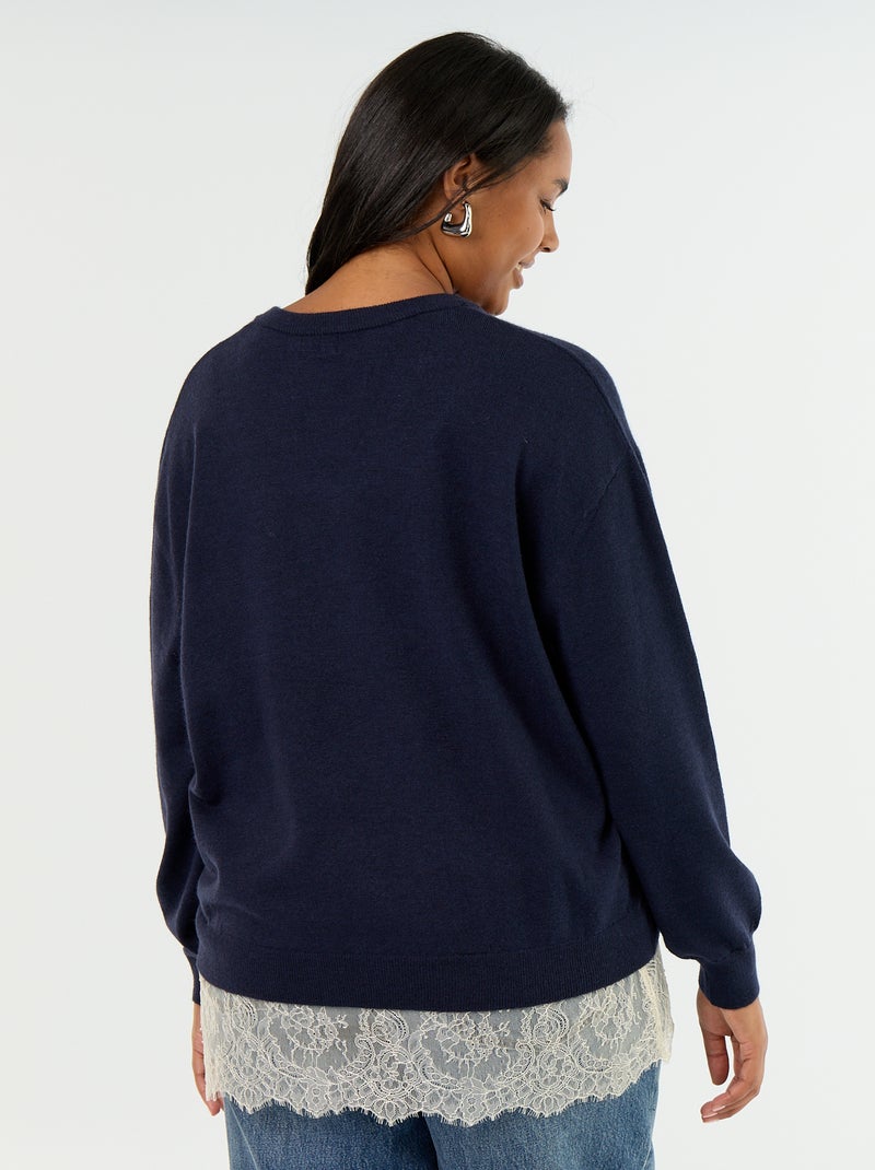 Maglione 2-in-1 in misto lana e pizzo Blu - Kiabi