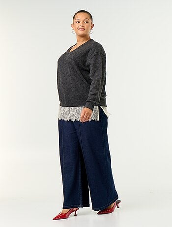 Maglione 2-in-1 in misto lana e pizzo