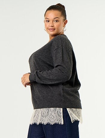 Maglione 2-in-1 in misto lana e pizzo