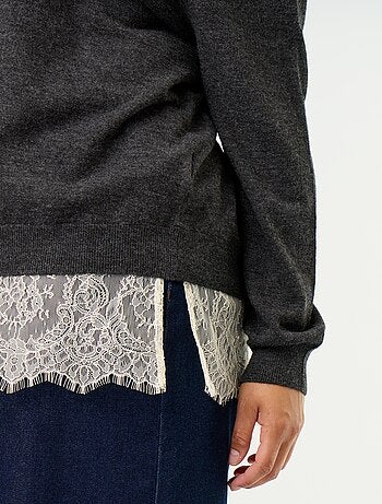 Maglione 2-in-1 in misto lana e pizzo