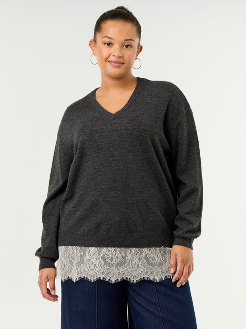Maglione 2-in-1 in misto lana e pizzo - Kiabi