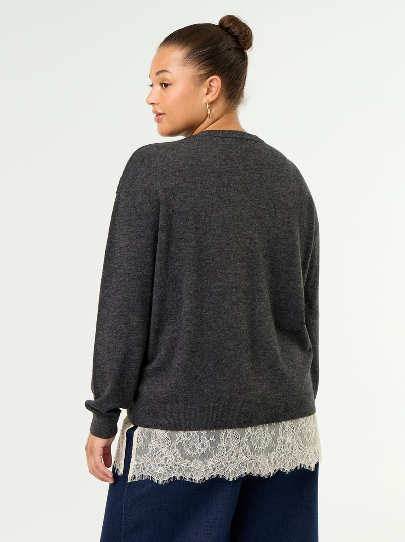 Maglione 2-in-1 in misto lana e pizzo Grigio - Kiabi