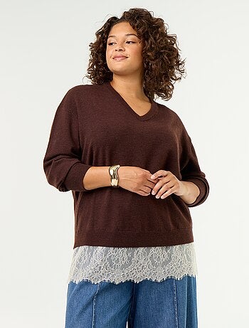 Maglione 2-in-1 in misto lana e pizzo