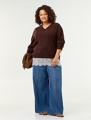 Maglione 2-in-1 in misto lana e pizzo