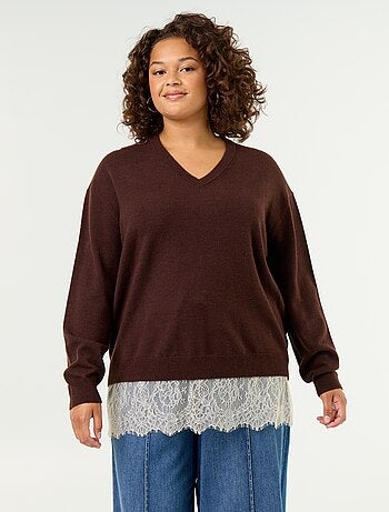 Maglione 2-in-1 in misto lana e pizzo
