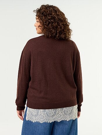 Maglione 2-in-1 in misto lana e pizzo