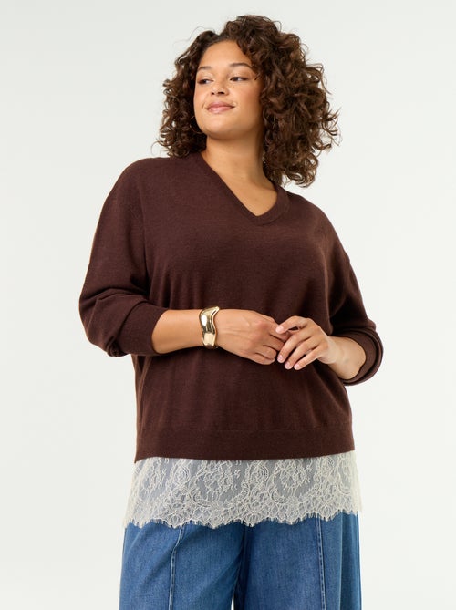 Maglione 2-in-1 in misto lana e pizzo - Kiabi