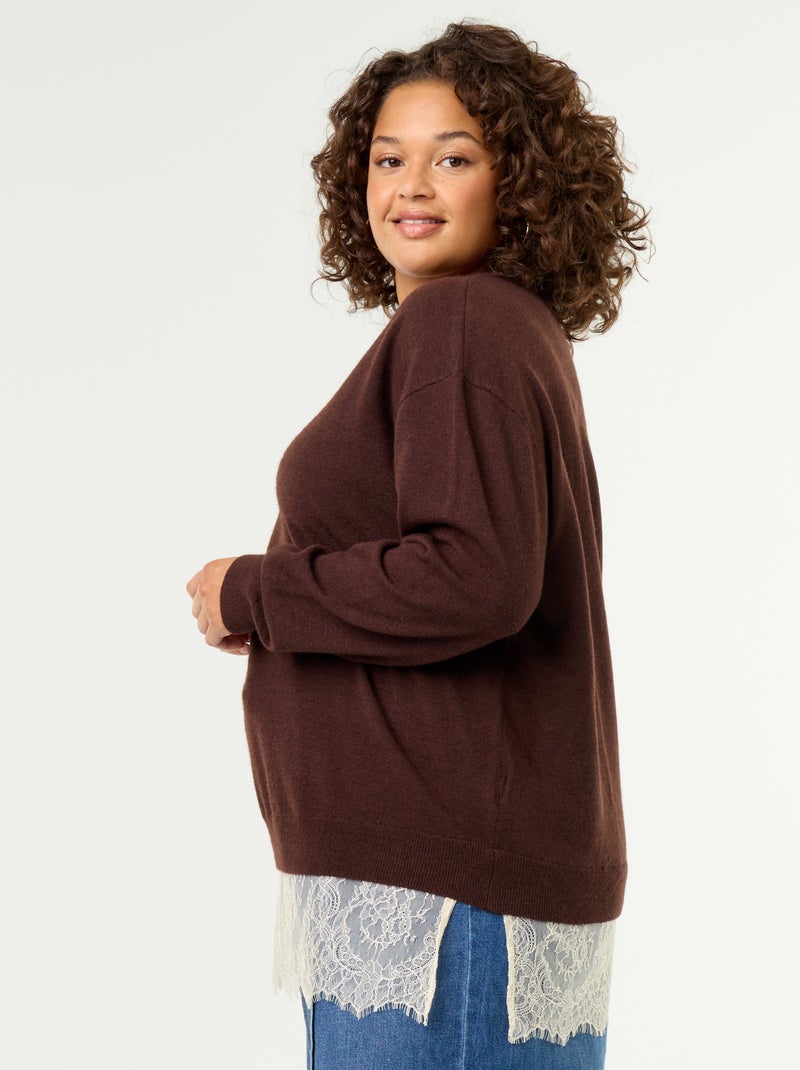 Maglione 2-in-1 in misto lana e pizzo Marrone - Kiabi
