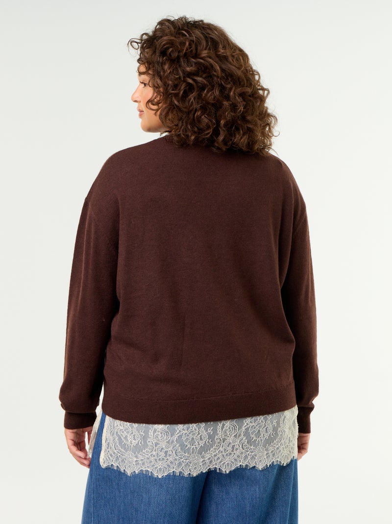 Maglione 2-in-1 in misto lana e pizzo Marrone - Kiabi