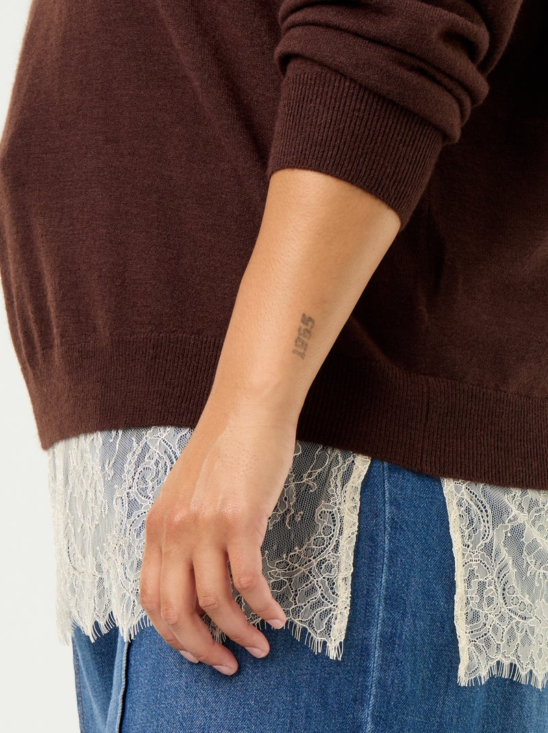 Maglione 2-in-1 in misto lana e pizzo Marrone - Kiabi