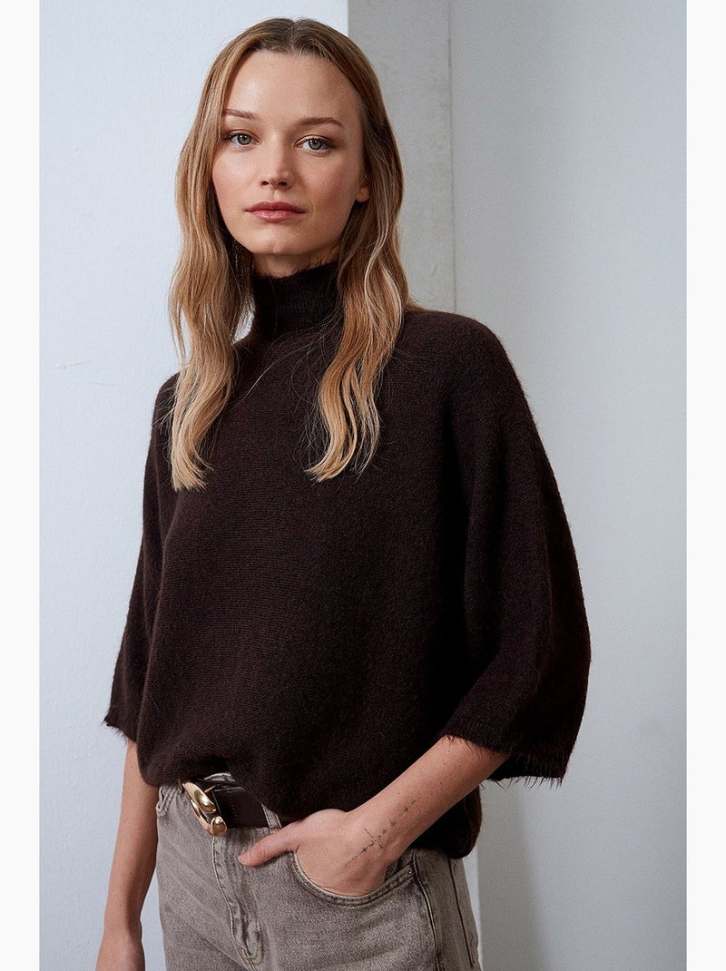 Maglione a collo alto a coste dilvin Marrone cioccolato - Kiabi
