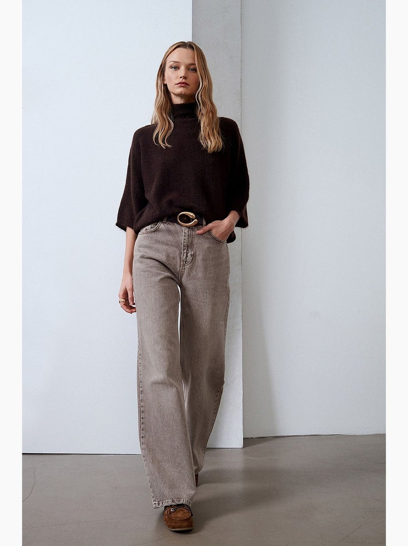 Maglione a collo alto a coste dilvin Marrone cioccolato - Kiabi
