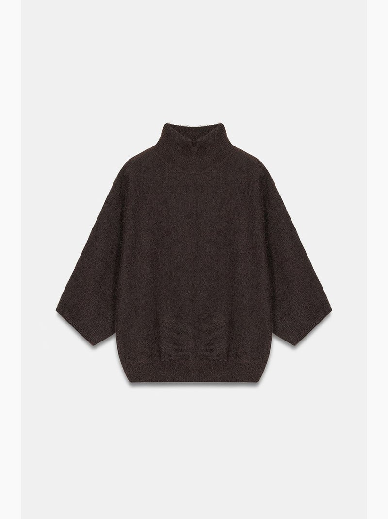 Maglione a collo alto a coste dilvin Marrone cioccolato - Kiabi