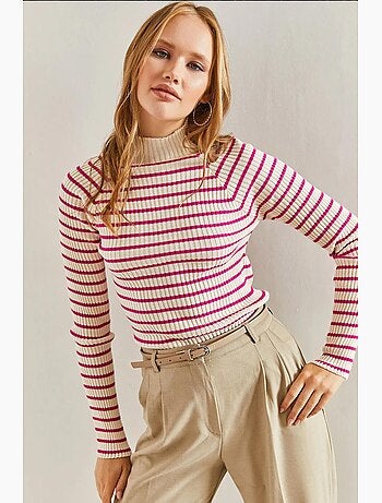 Maglione a collo alto a righe lucci