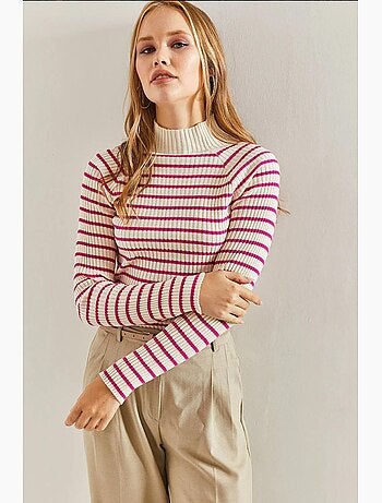 Maglione a collo alto a righe lucci