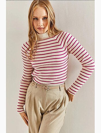 Maglione a collo alto a righe lucci