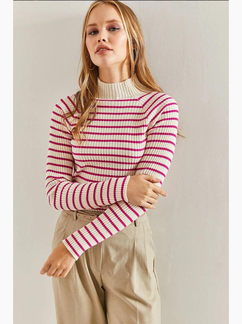 Maglione a collo alto a righe lucci Magenta - Kiabi