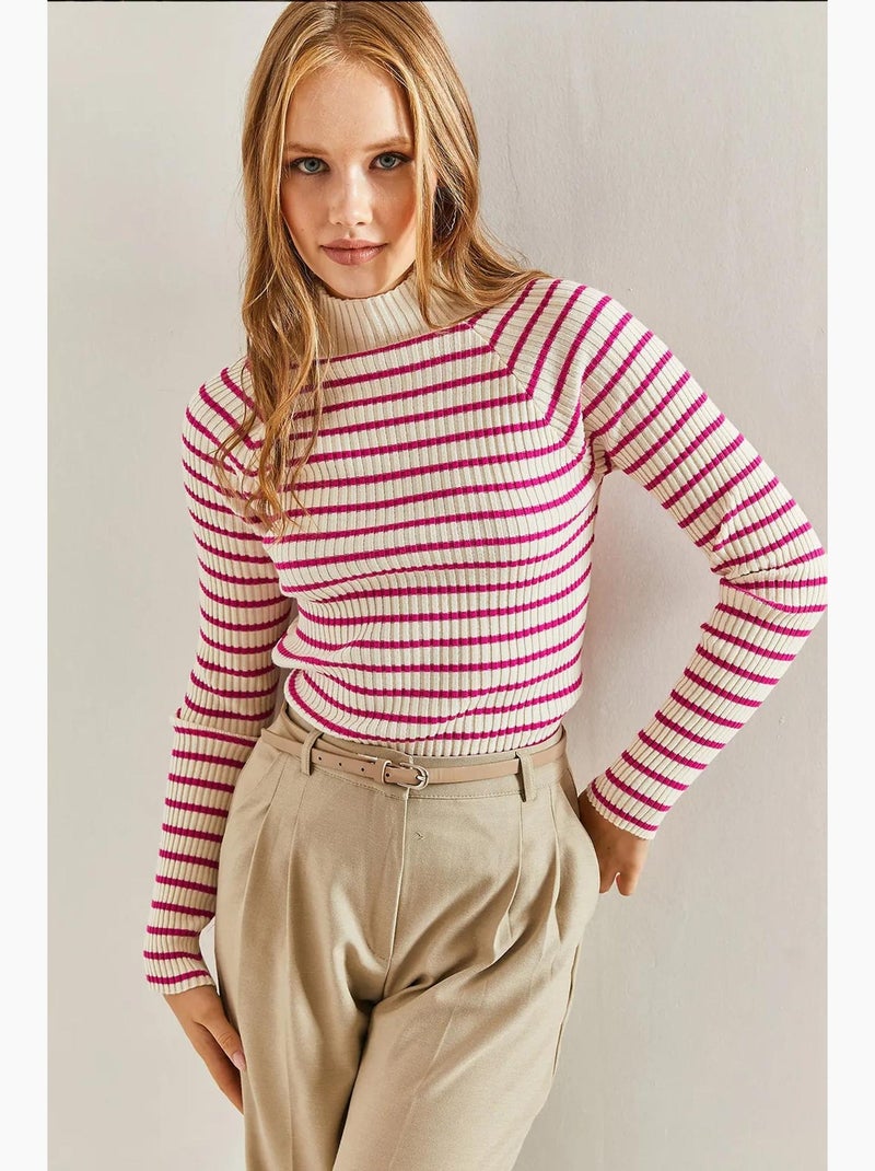Maglione a collo alto a righe lucci Magenta - Kiabi
