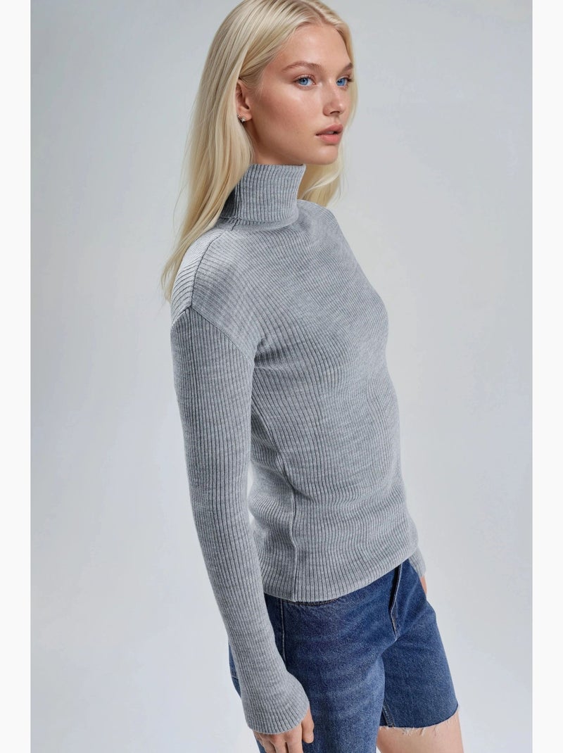 Maglione a collo alto aderente e testurizzato my fashion Grigio chiaro - Kiabi