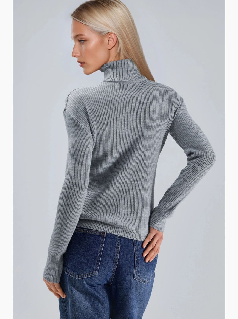 Maglione a collo alto aderente e testurizzato my fashion Grigio chiaro - Kiabi