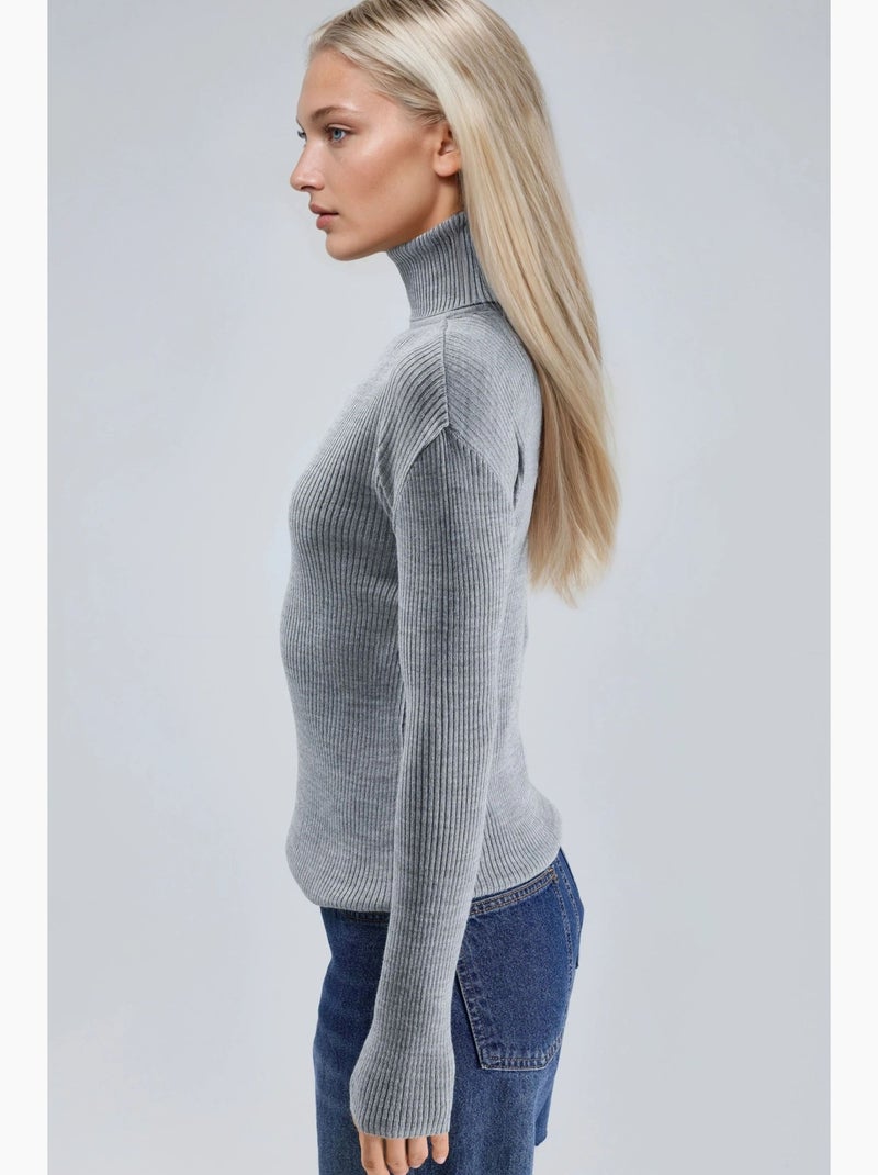 Maglione a collo alto aderente e testurizzato my fashion Grigio chiaro - Kiabi