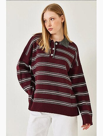 Maglione a collo alto con bottoni a righe lucci