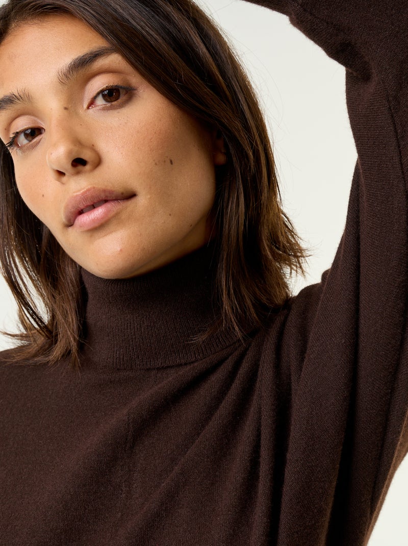 Maglione a collo alto con maniche a pipistrello Marrone - Kiabi