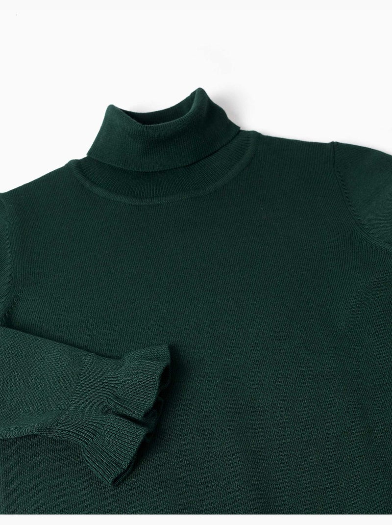 Maglione a collo alto con polsini arricciati Verde scuro - Kiabi