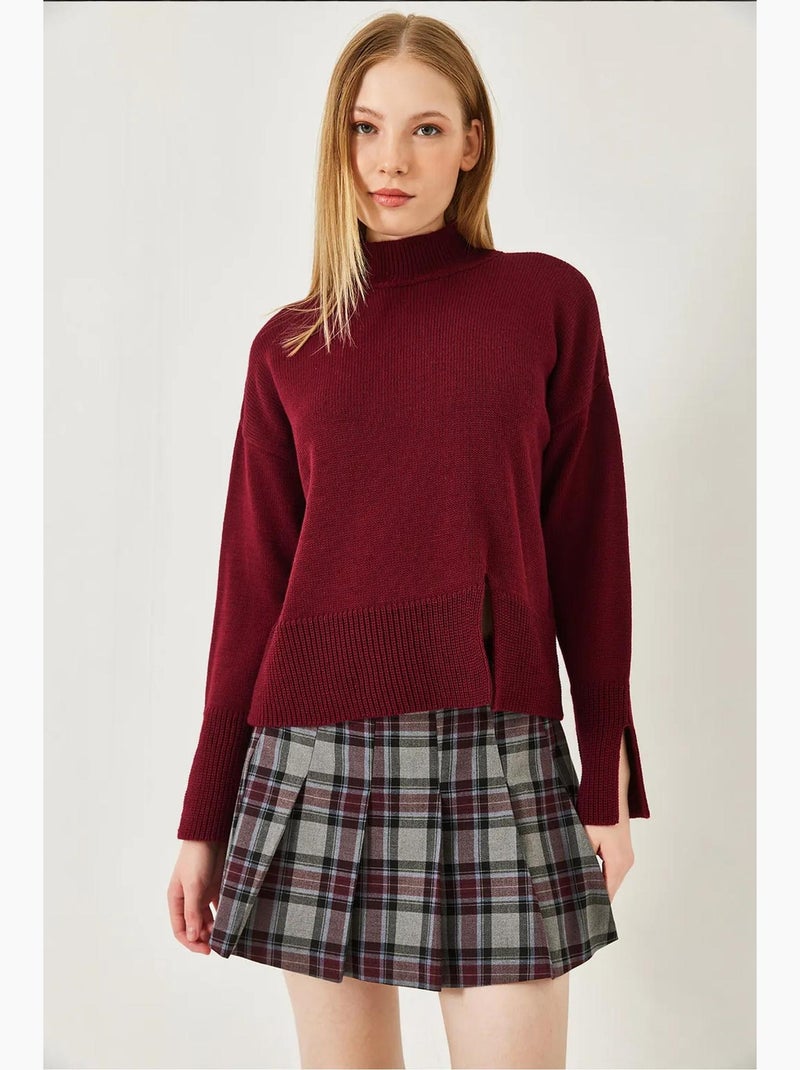 Maglione a collo alto con spacco frontale lucci Rosso bordeaux - Kiabi